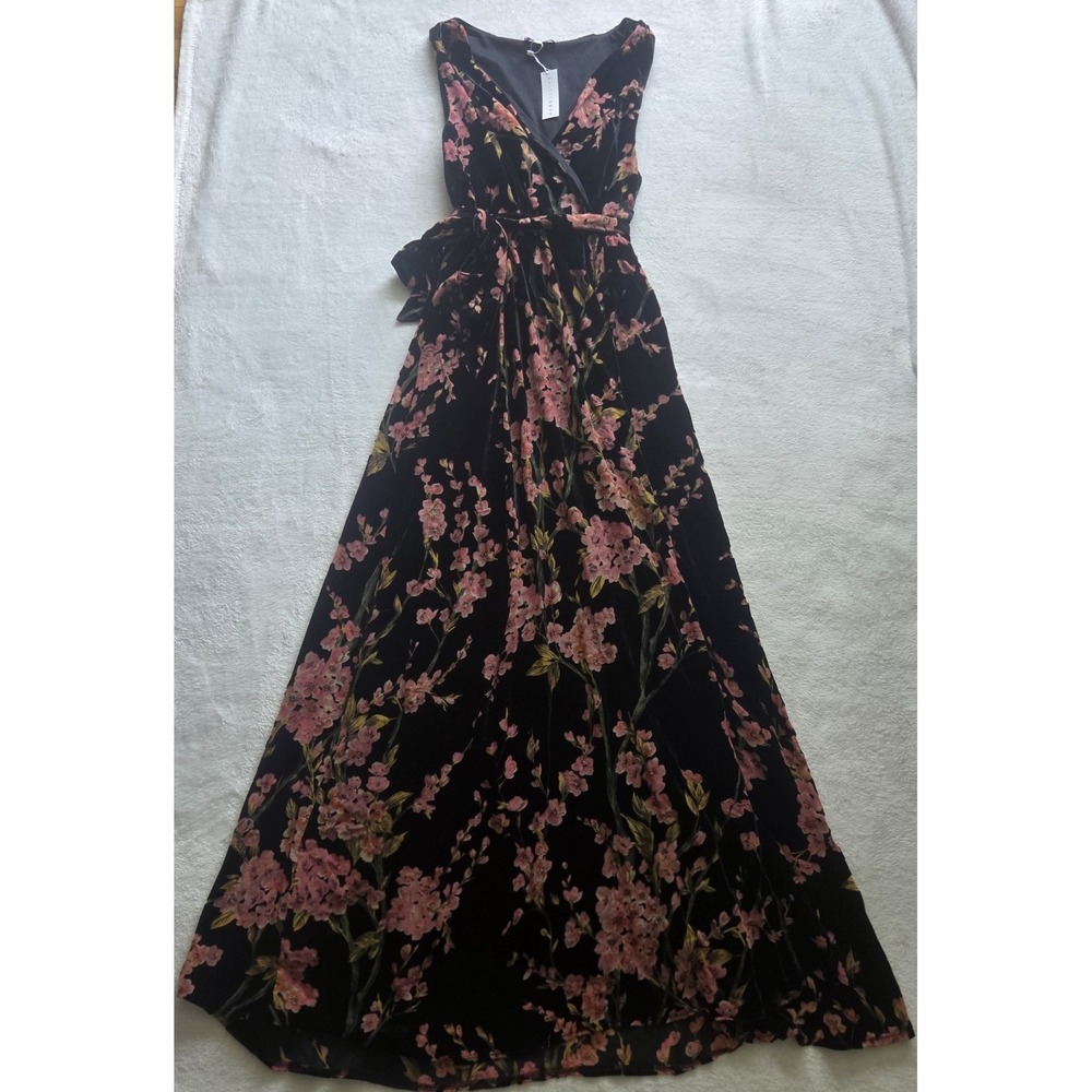 Baltic Born Lennon Black Velvet Floral Maxi Dress Lined NWT Sz XL - Picture 2 of 8